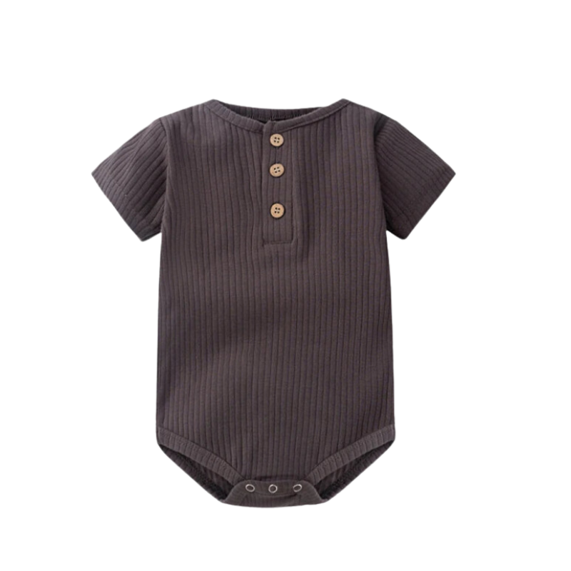 Mörkbrun Ribbad Babybody med Knappar