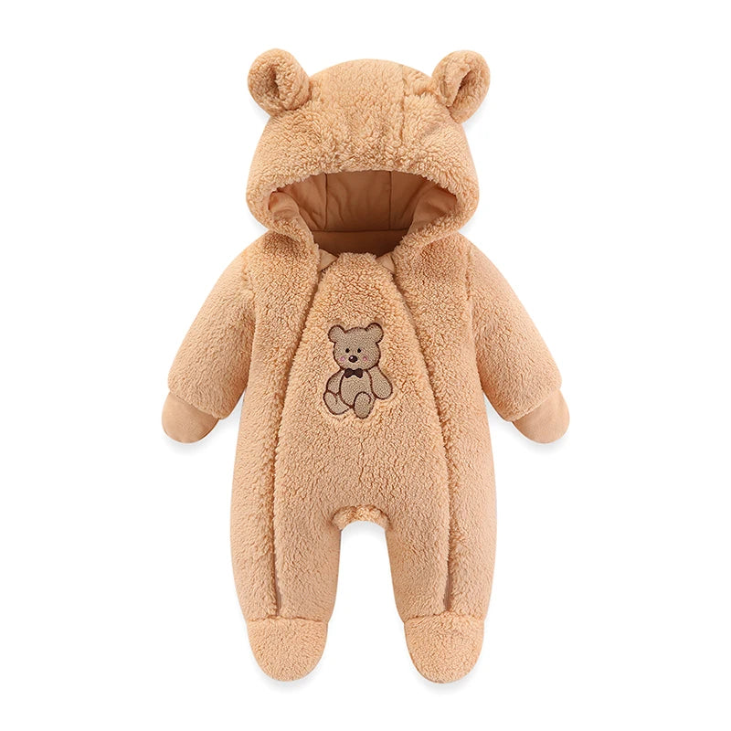 Babyoverall i fleece – Varm vårroverall med huva , brun