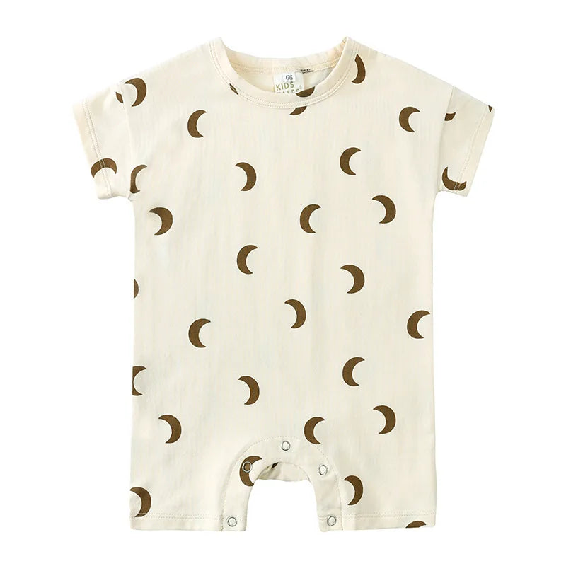 Randig Kortärmad Babyromper, beige