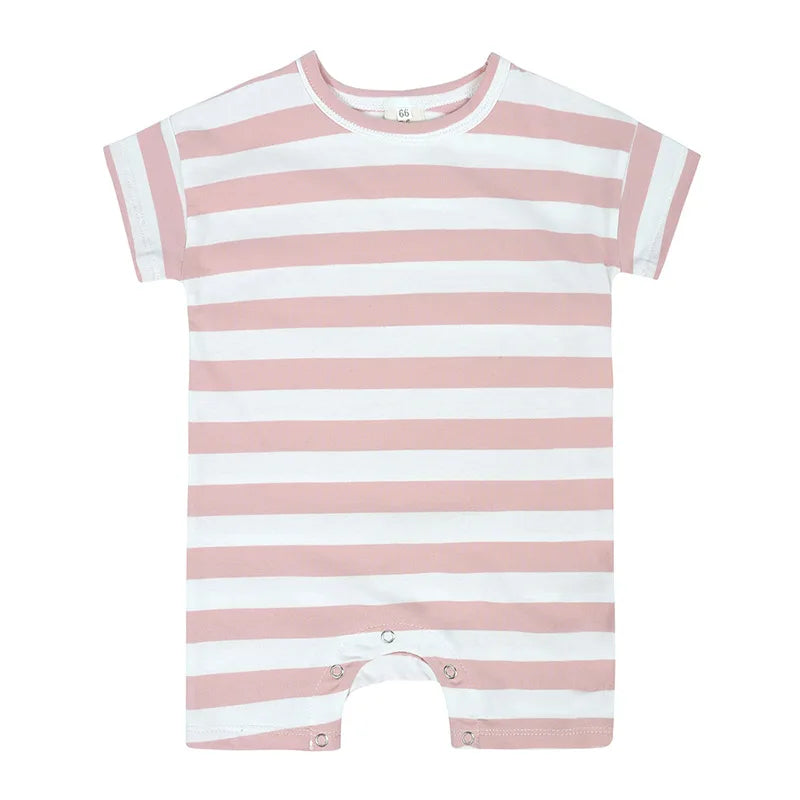 Randig Kortärmad Babyromper, vit/rosa
