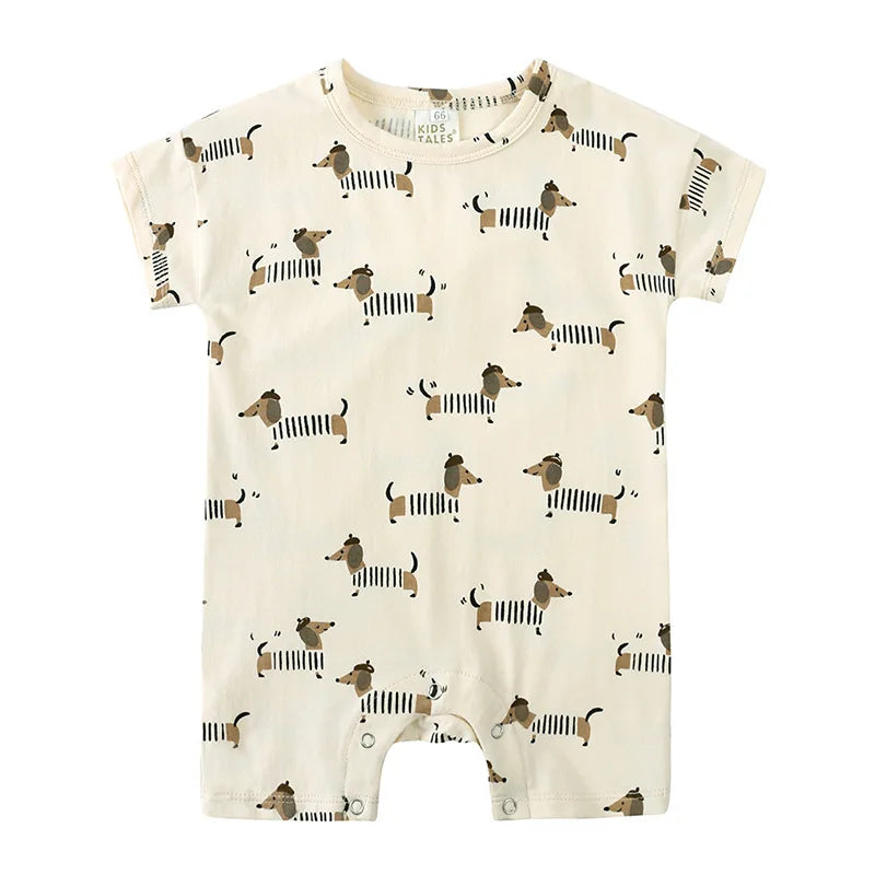 Randig Kortärmad Babyromper, hund mönstrad