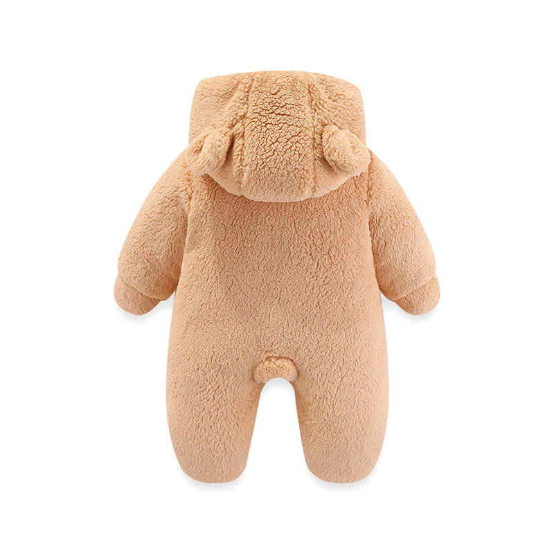 Babyoverall i fleece – Varm vårroverall med huva , brun
