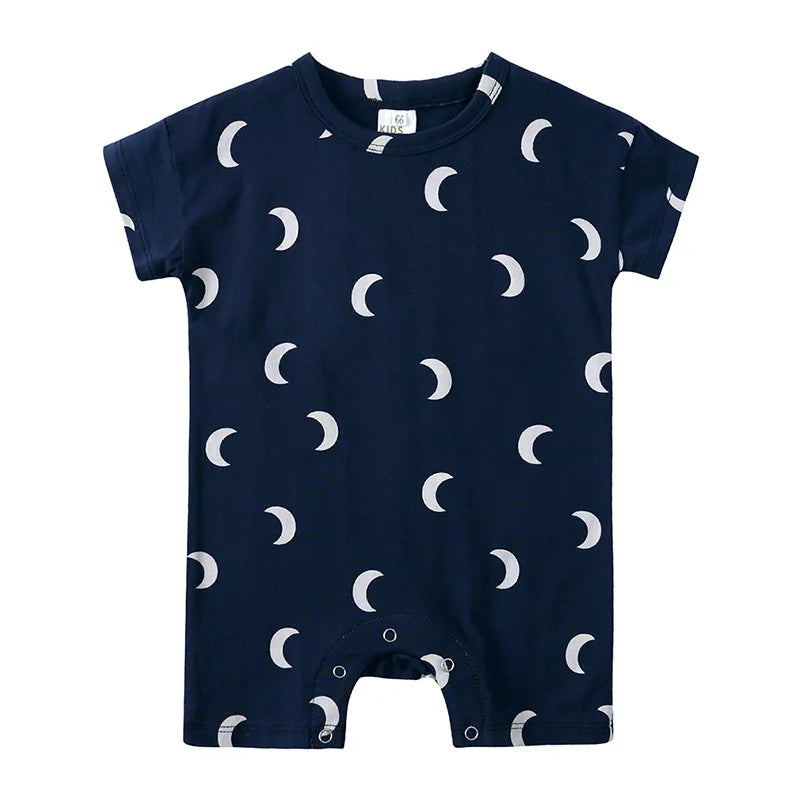 Randig Kortärmad Babyromper, måne