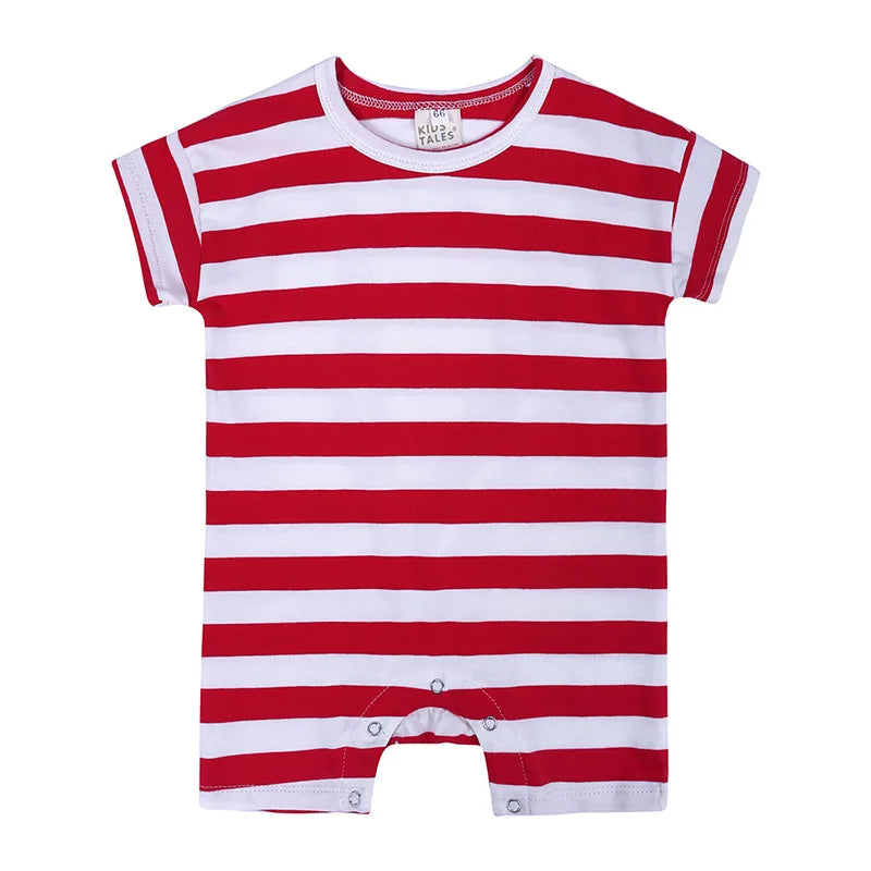 Randig Kortärmad Babyromper, röd randig