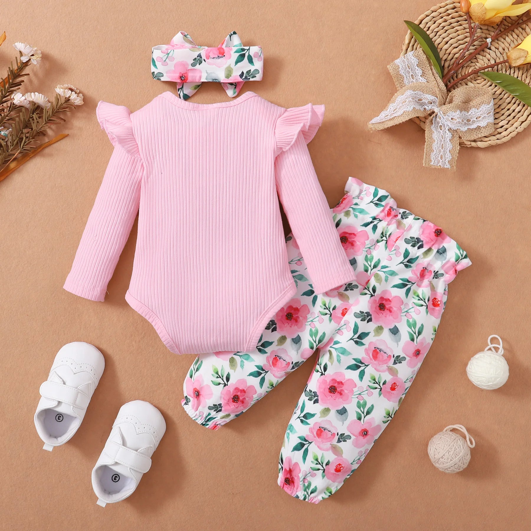 Blommigt Babyset med Body och Byxor