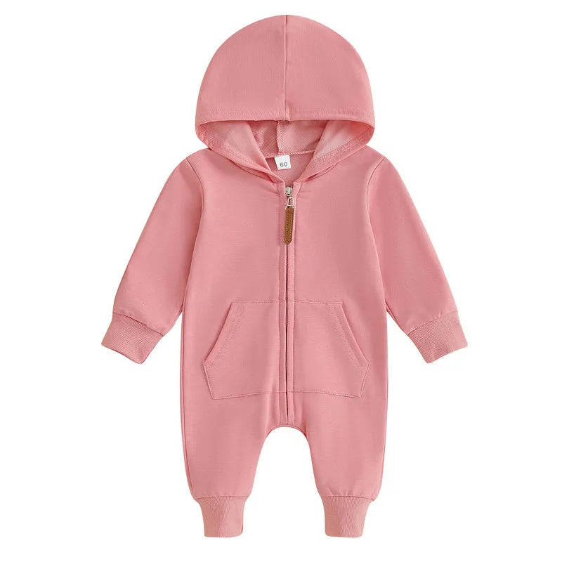 Bodysuit med huva och dragkedja - Rosa