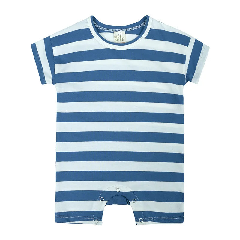 Randig Kortärmad Babyromper, blå/vit